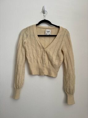 Abercrombie & Fitch Cream Cable Knit Cropped Cardigan